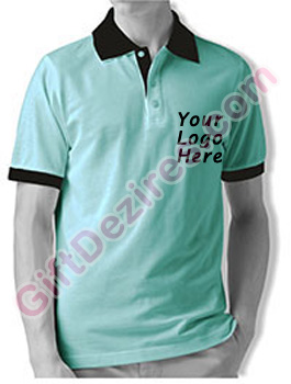 Designer Aqua Blue and Black Color T Shirt With Logo Printed